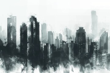 Obraz premium skyscrapers, chinese ink painting style, with copy space