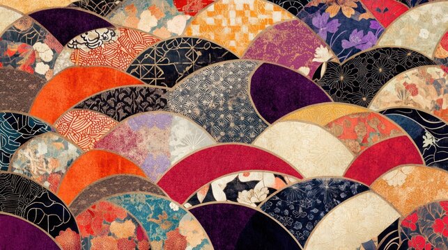 Oval background featuring intricate Japanese patterns