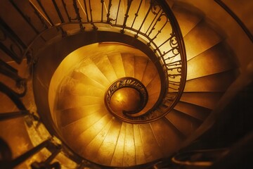 Fototapeta premium Spiral staircase in an art deco hotel, with copy space