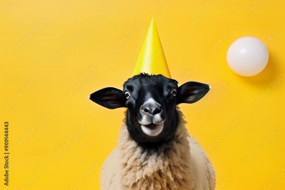 Wall mural Creative photos of an animal with a hat and colored background to celebrate birthdays