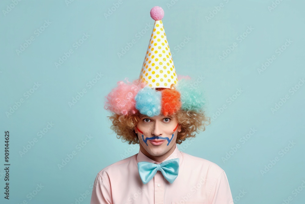 Canvas Prints creative photos of a clown with a hat and colored background to celebrate birthdays