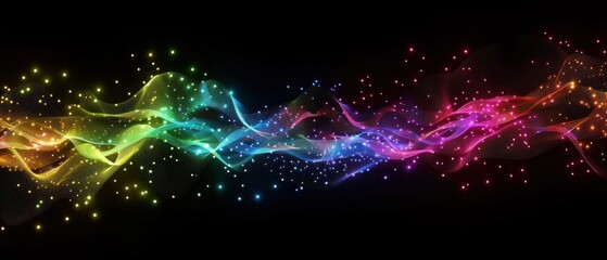 Obraz premium Abstract colorful digital wave background with glowing neon dots and lines.