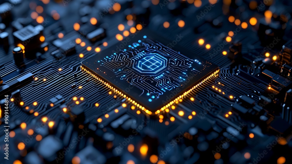Poster intricate green circuitry, a mesmerizing macro view of a computer's electronic brain