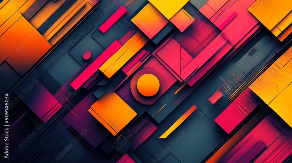 Poster abstract geometric pattern with overlapping shapes in vibrant hues
