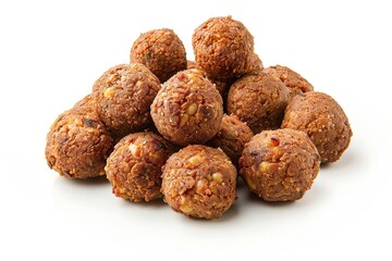 Delicious falafel balls heaped atop a white background, Generative AI.