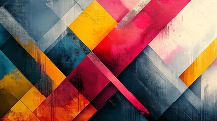 Fototapeta premium Abstract geometric painting with bold colors and textured brushstrokes