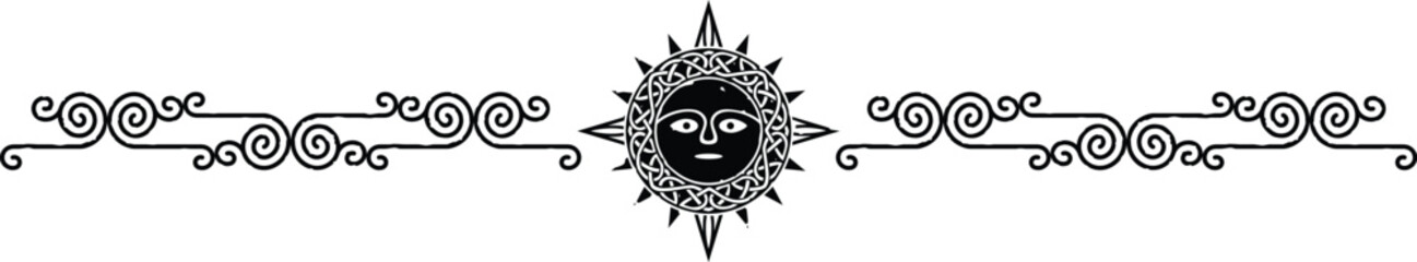 Celtic Curved Lines Border, Header, Footer - Tribal Sun