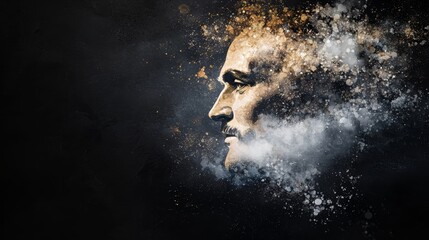 Fototapeta premium Abstract portrait of a man's face with a swirling, textured background
