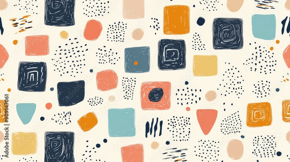 Poster abstract geometric pattern with hand-drawn shapes and dots