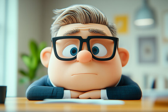 Illustration of sad adult man businessman or clerk.