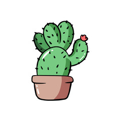 Cactus in pot cartoon style hand drawn isolated illustration