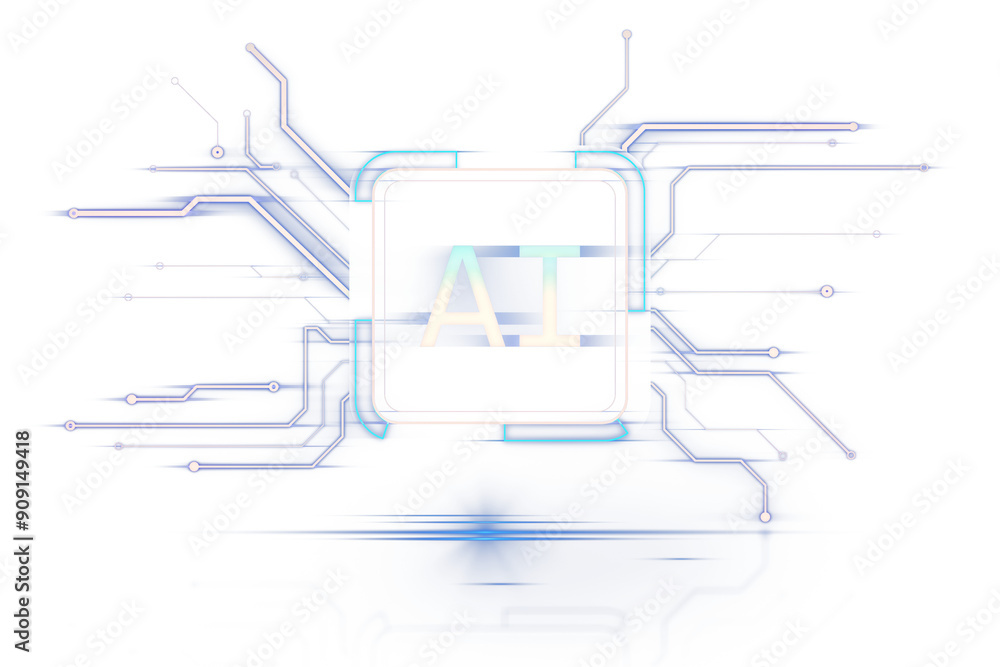 Aufkleber closeup of ai technology symbol with circuit lines, isolated on a white background, clean design, co