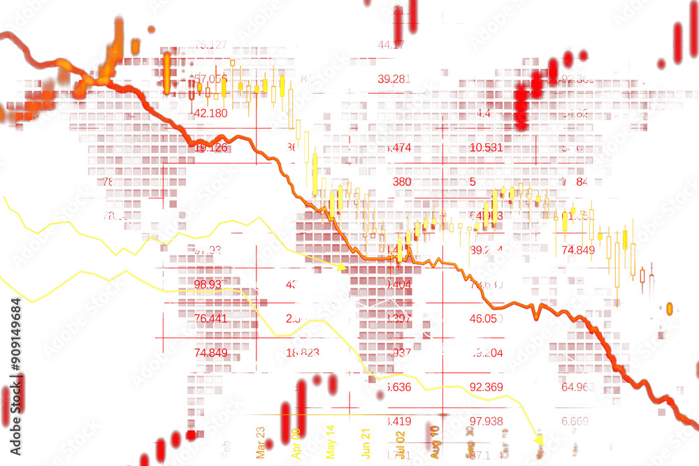 Poster financial crisis chart with a falling stock market graph. modern 3d rendering on a white background.
