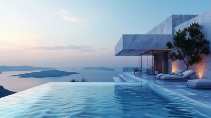 Modern villa with infinity pool overlooking the ocean.
