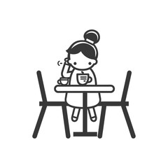 Woman Sitting at a Table with a Cup of Coffee