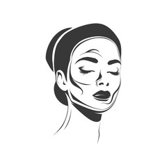 Woman with Closed Eyes and a Headband in a Line Art Style
