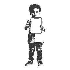 Fototapeta premium Young boy holding a smartphone with a blank screen