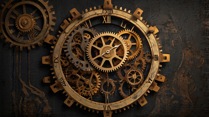 Fototapeta premium gears and a large clock, ai generated