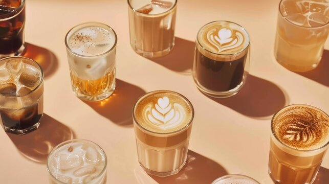 Highlighted coffee art in a group of drinks.