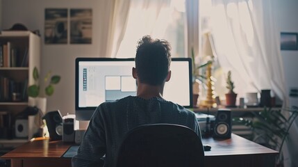 Digital designer focuses on project in home office space