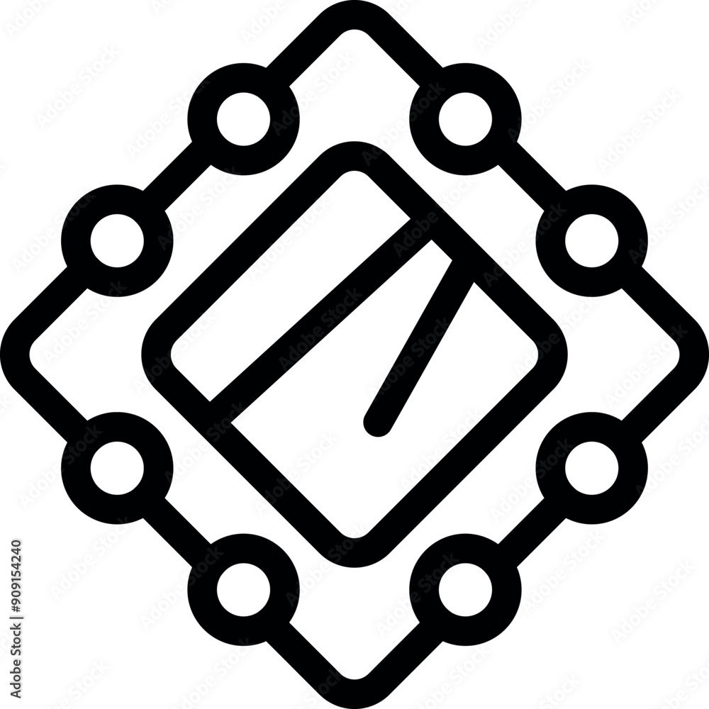 Poster line art icon representing a computer chip, symbolizing processing power, technology, and digital in