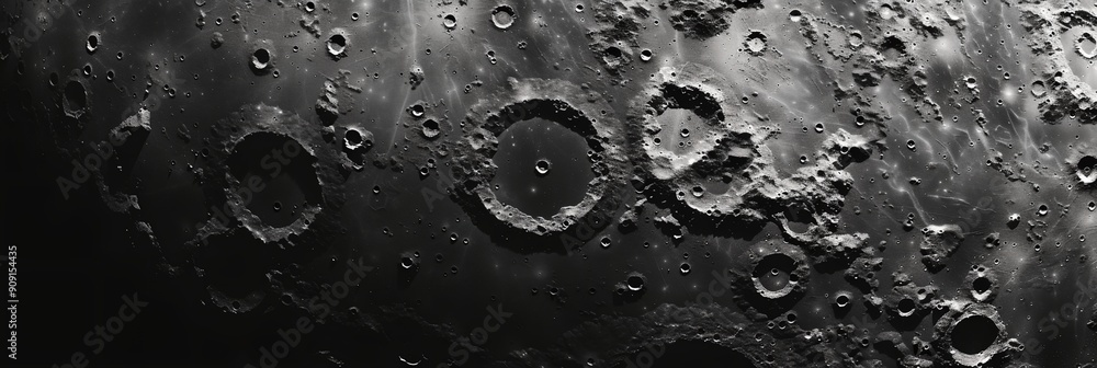 Poster a close up of the moon's surface with many craters. the moon is in the background and the foreground