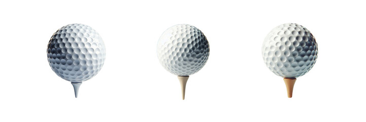 Set of golf ball with tee, isolated over on transparent white background