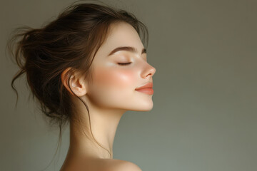 Naklejka premium A close up of a girl's face with her eyes closed