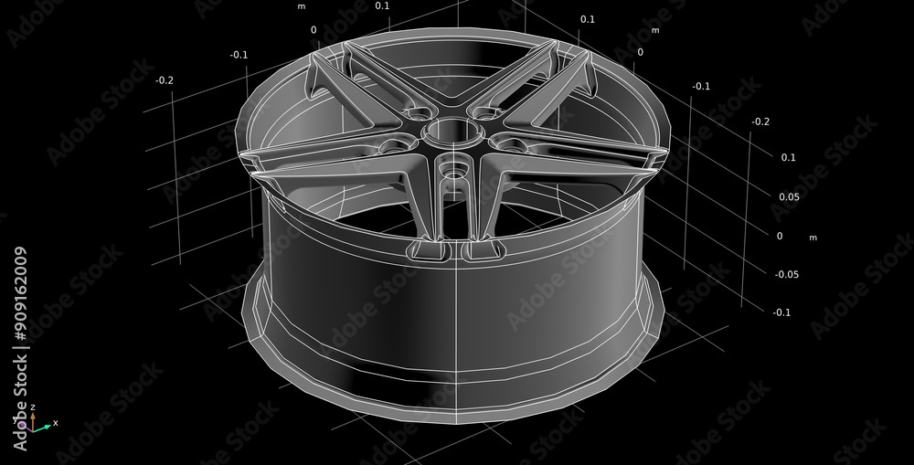 Poster car wheel disc. computer 3d modeling and investigation of parameters of steel mechanical part using 