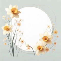 Beautiful floral design featuring yellow daffodils on a pale blue background.