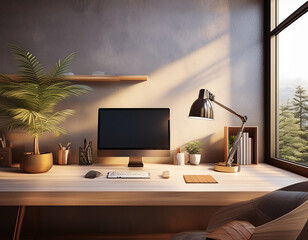 3D Illustration of a Modern Minimalist Home Office Setup