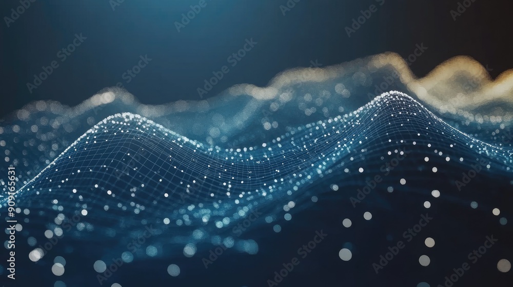 Poster abstract digital waves with glowing particles create a mesmerizing pattern, ideal for technology, da