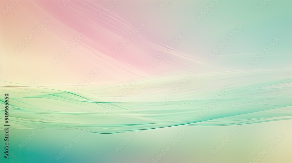 Poster abstract pastel gradient background with smooth wave-like patterns in soft pink, green, and beige hu