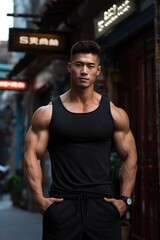 22yo super handsome Shanghai male,bodybuilder,abs,strong pectoral, depth of field