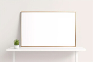 Imagen mínima de marco cuadrado blanco vacío simulada colgada sobre fondo de pared blanca con luz y sombra de ventana. aislar imagen	