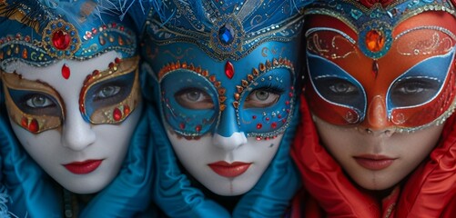 a group of people wearing masks.