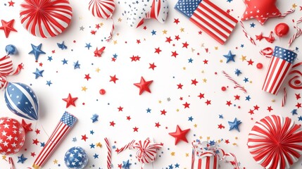 Obraz premium Cute 3D Independence Day Decorations with American Flag - Printable Design