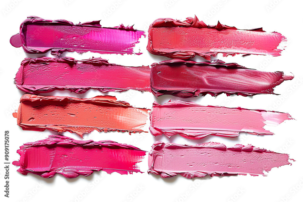 Poster abstract lipstick strokes transitioning from a gradient to red and then back to pink against a white