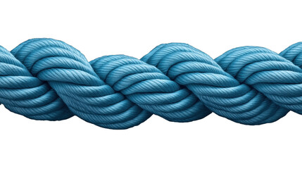 A closeup of a thick, blue braided rope, showcasing its texture and intricate twists, symbolizing strength and durability