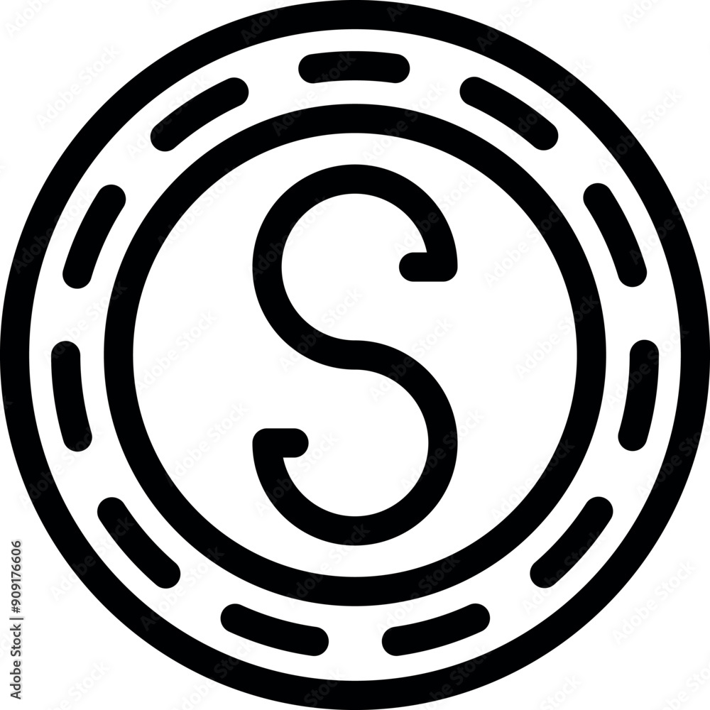 Poster simple line drawing of a coin with the letter s in the center, potentially representing a generic cu