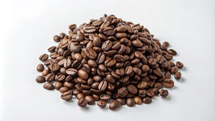 Naklejka premium A Heap of Roasted Coffee Beans on a White Background