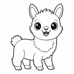 A baby Llama, coloring page featuring a cartoonist style with clear line art.