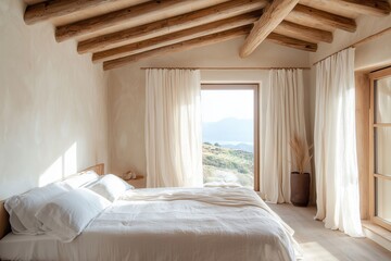 bedroom with white linen bed
