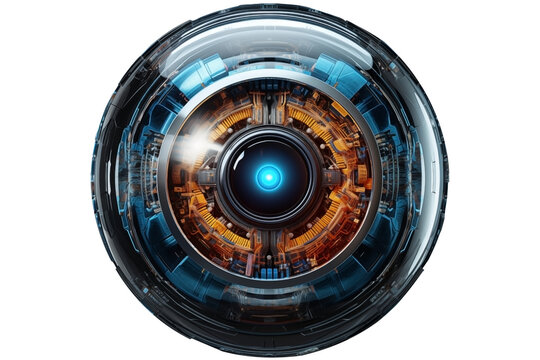 Robotic Eye PNG robot cyborg eyeball isolated on white and transparent background - futuristic Artificial Machine eye Machine perception security technology concept