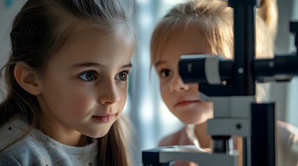 Naklejka premium Eager European Children Exploring Medical Equipment in Advanced Clinic