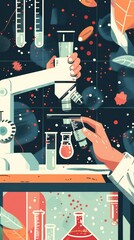Hands engage in experiments with test tubes and a microscope in a vibrant laboratory setting