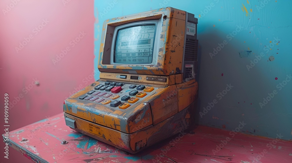 Wall mural an old computer with a screen.