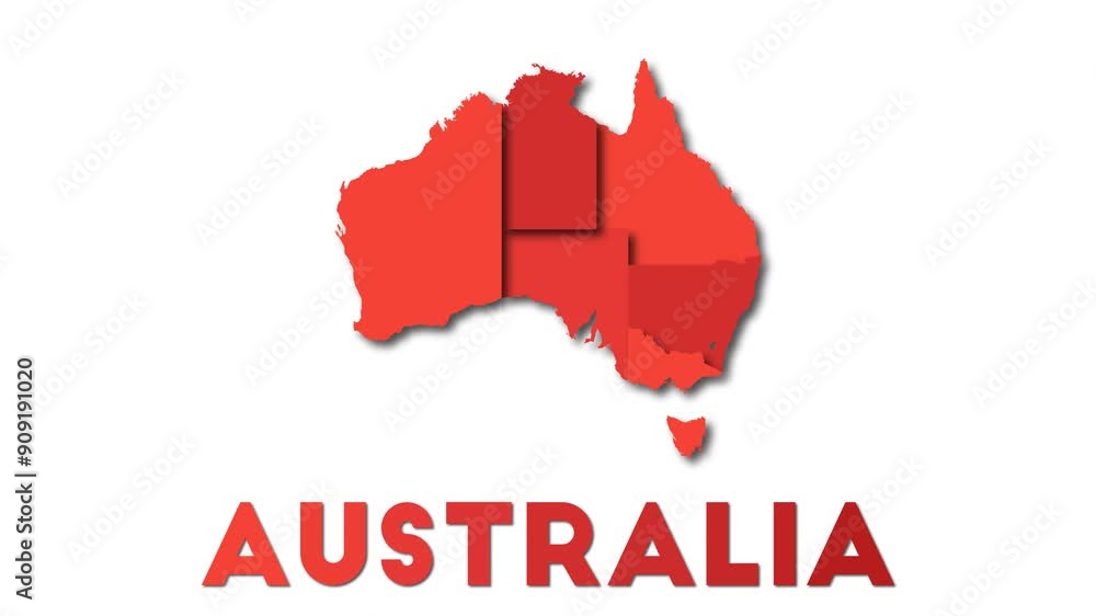 Poster australia map showing regions. animated country map with title. 4k resolution animation.