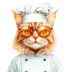 A cat wearing a chef's hat and glasses