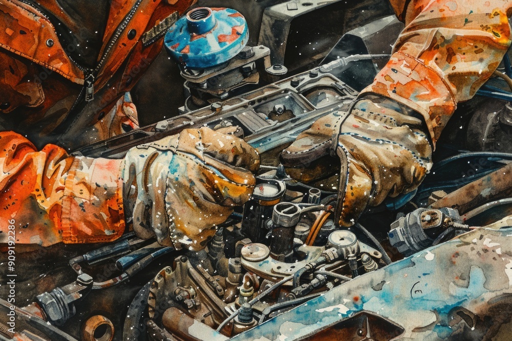 Poster A person tinkering with a vehicle's internal components, possibly trying to fix or upgrade it